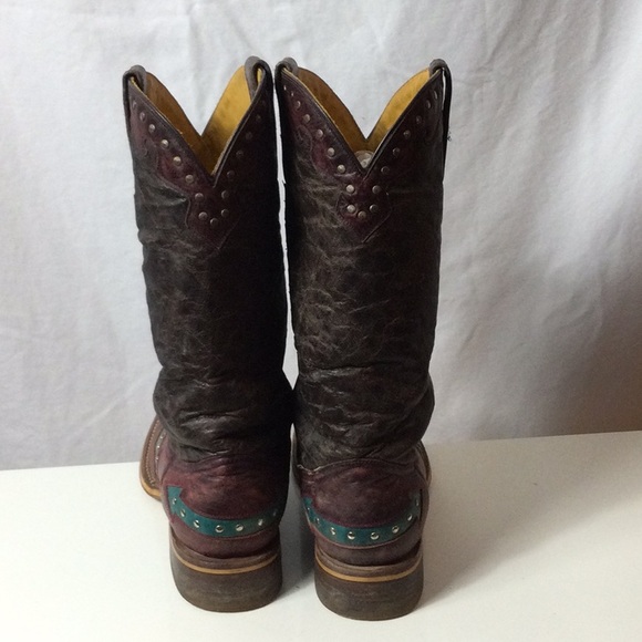 Tin Haul Arrowhead Dark Brown and Burgundy Boots with Teal Stitching - Picture 6 of 12